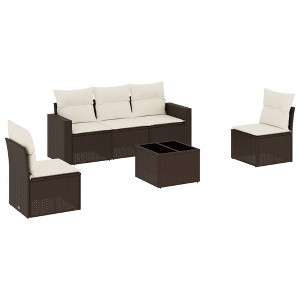 vidaXL Garden Sofa Set Brown and Cream PE Rattan Large Adjustable Feet - 1 of 4