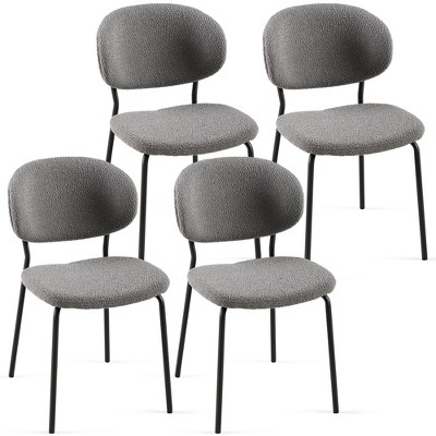 NicBex Boucle Fabric Dining Chairs Set of 4,Upholstered Armless Kitchen Chairs with Curved Back and Black Metal Legs for Dining Room,Kitchen