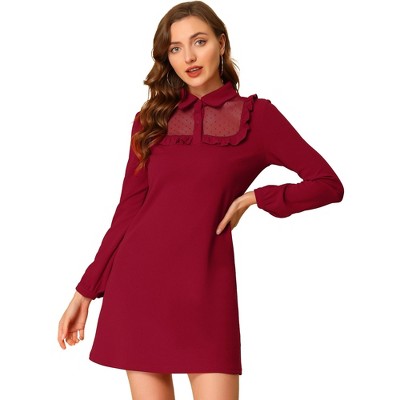 INSPIRE CHIC Women's Mesh Sheer Panel Peter Pan Collar Dots A-line Mini Dress