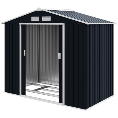 Outsunny Dark Gray Metal Storage Shed with Vents and Sliding Doors