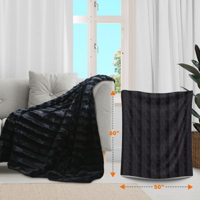 Black Faux Fur Reversible Throw Blanket for Pets