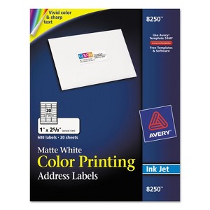 Avery Color Printing Mailing Labels 1 x 2 5/8 Matte White 600/Pack 8250 - 1 of 4