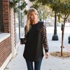 Amaryllis Women's Long Sleeve Leopard Print Tunic Top Crew Neck Contrast Sleeve Relaxed Fit Casual - 3 of 4