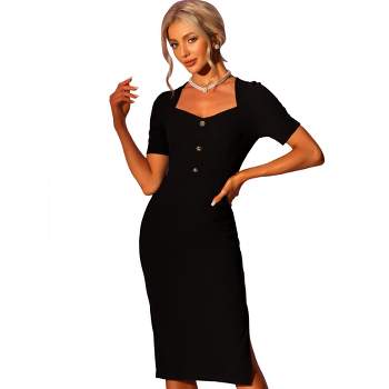 BEEYASO Clearance Summer Dresses for Women Solid Boat Neck Sheath Knee  Length Loose Short Sleeve Dress Black S 