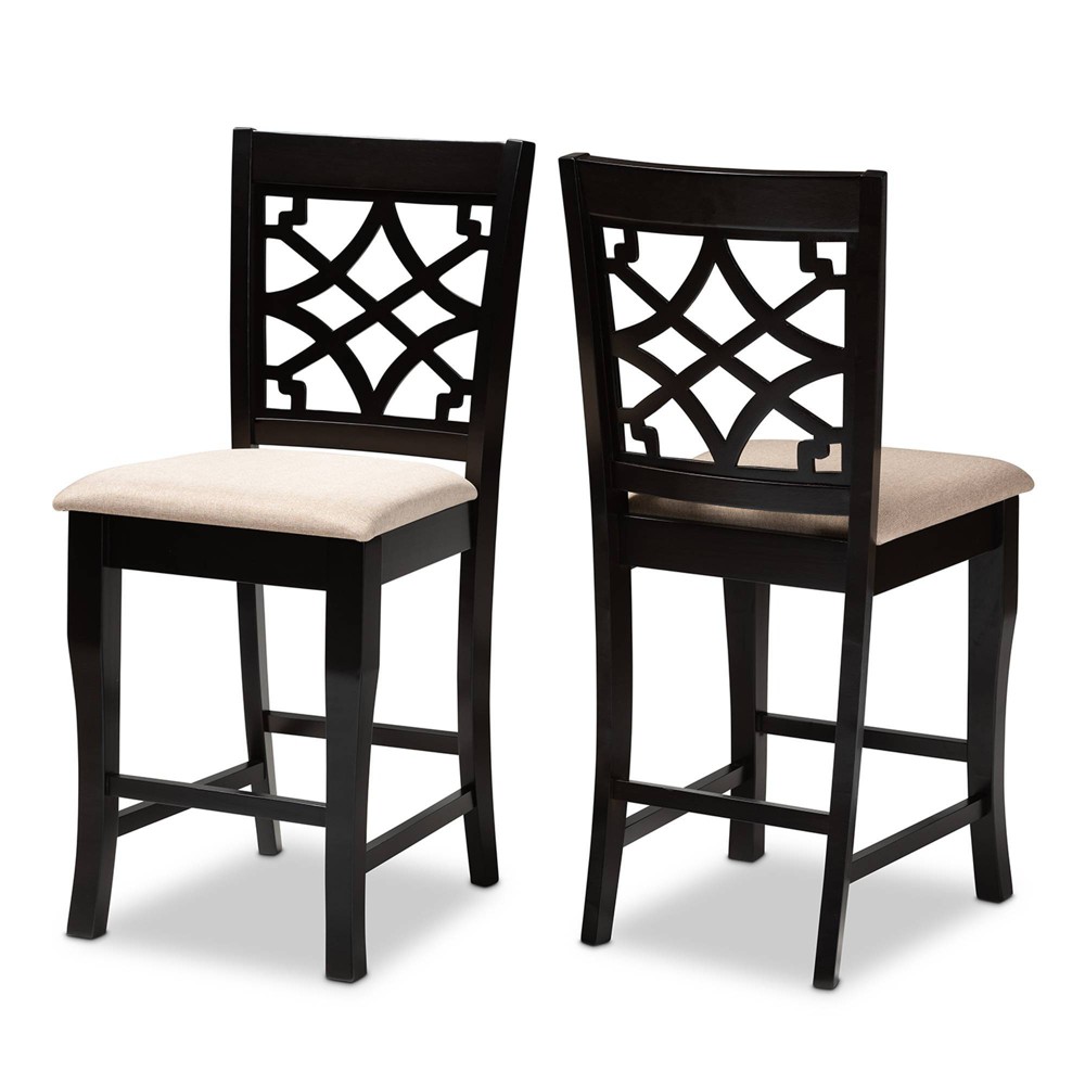 Photos - Chair Set of 2 Nisa Upholstered Wood Counter Height Barstools Sand/Espresso - Ba