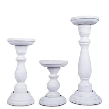 Mela Artisans Shabby White Candle Holders for Pillar Candles (Set of 3) Rustic Wooden Candle Holders Pillar 6", 9", 12"