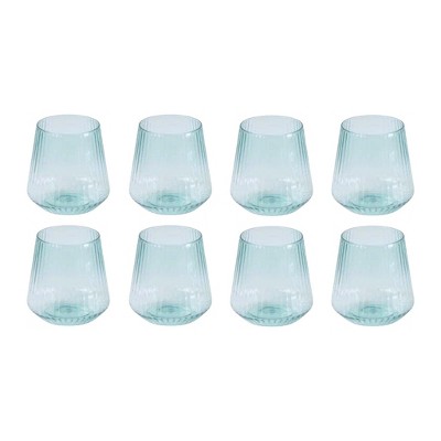 Posh Setting 12 oz Blue Plastic Disposable stemless Wine goblet - 8 Pack