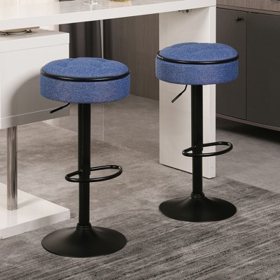 Round Storage Bar Stool Set of 2, Height Adjustable 360¡ã Swivel Counter Height Armless Bar Chairs with Metal Frame for Kitchen