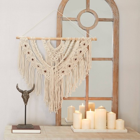 Cotton Macrame Intricately Weaved Wall Decor with Beaded Fringe Tassels  Cream - Olivia & May