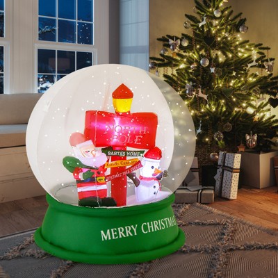 Gymax 4FT Christmas Inflatable Snow Globe Blow Up Yard Decoration w/ LEDs & Air Blower Air-blown Snow Flurry Crystal Ball for Yard Lawn Home