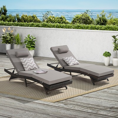 Outdoor Recliners Chairs Set of 2,Rattan Adjustable Recliners With Water Resistant Cushion,Reclining Lounge Chair For Poolside-Cuddlewood