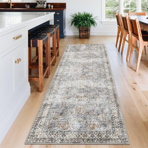 Washable Rug,Vintage Floral Distressed Area Carpet,Ultra-Thin Non-Slip Stain-Resistant Throw Floor Cover for Living Room,Bedroom,Office - 1 of 4