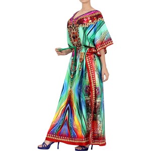 HAPPY BAY Women's Summer African Beach Maxi Slit Dresses Caftan Loungewear Dashiki Print Long Cover up Caftans for Women One Size Metallic, Stripes - 1 of 4