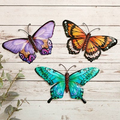 The Lakeside Collection Butterfly Wall Hanging Metal Decor Trio Orange Turquoise and Purple