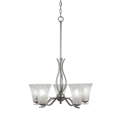 Toltec Lighting Revo 5 - Light Chandelier in  Aged Silver with 5.5" Fluted Italian Ice Shade