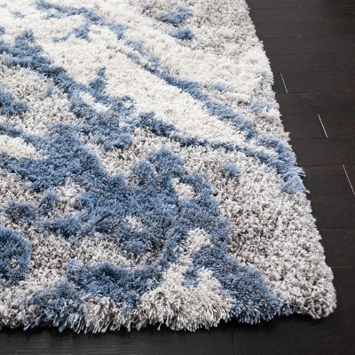 Grey and Blue Abstract Shag Square Area Rug