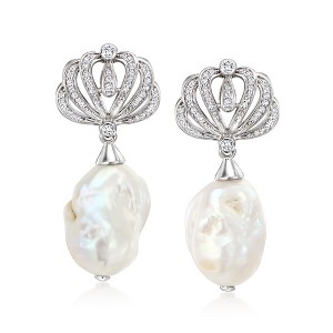 Ross-Simons Italian 12-16mm Cultured Baroque Pearl and .40 ct. t.w. CZ Seashell Drop Earrings in Sterling Silver - 1 of 4