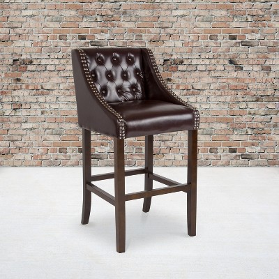 Saddle Style 32" Brown Leather and Wood Barstool