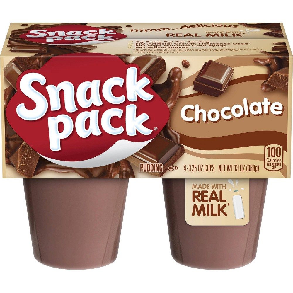 BEST BY AUG 31/2025 SNACK PACK Pudding Chocolate, 13 OZ - Pack of 12 (48 Count)