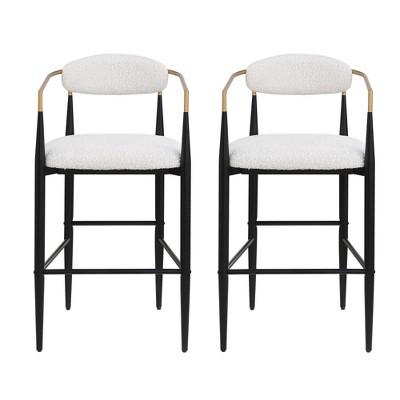 SKRAN Mid Century Upholstered Counter Height Bar Stools Set of 2 with Back Metal Armrests and Legs for Kitchen Island 260 LBS Weight Capacity