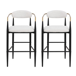 SKRAN Mid Century Upholstered Counter Height Bar Stools Set of 2 with Back Metal Armrests and Legs for Kitchen Island 260 LBS Weight Capacity - 1 of 4