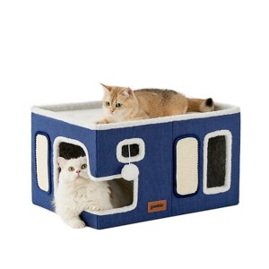 ZOMISIA Cat Beds for Indoor Cats - Large Cat House for Pet with Fluffy Ball Hanging and Scratch Pad, Foldable Cat Hideaway - 1 of 4