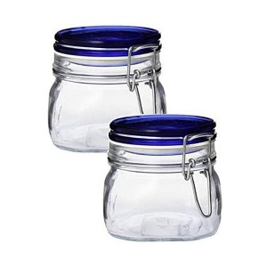 Bormioli Rocco Fido Jar with Blue Lid - Set of 2, Made of Premium Quality Italian Glass, Airtight Seal with Gasket - 1 of 4