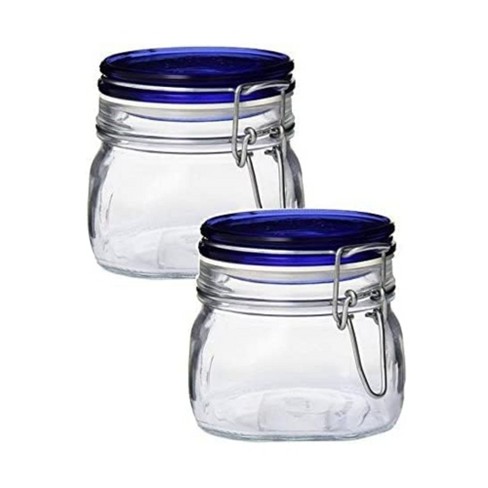 Bormioli Rocco Fido Jar with Blue Lid - Set of 2, Made of Premium Quality Italian Glass, Airtight Seal with Gasket - image 1 of 4