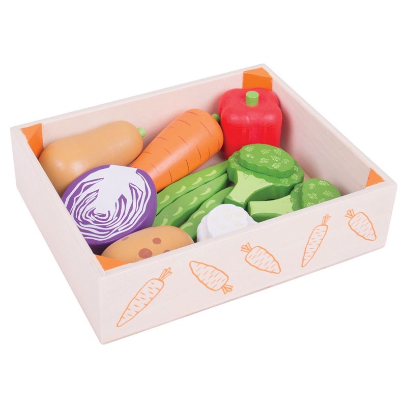 Bigjigs Toys Veg Crate Wooden Role Play Toy, 1 of 10