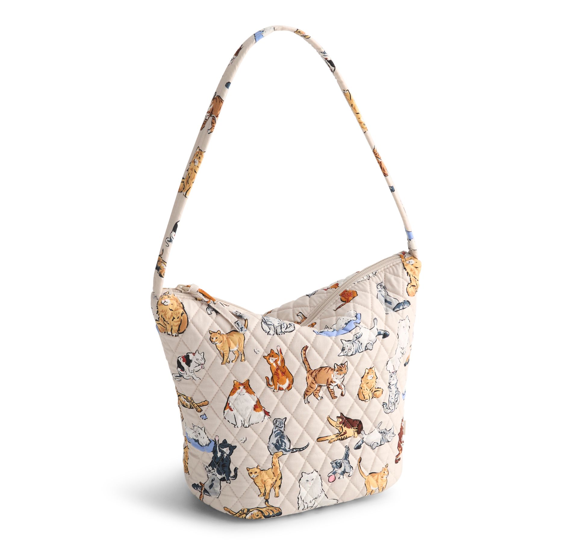 Vera Bradley Women's Outlet Cotton Slouchy Bucket Shoulder Bag A Cat's Life