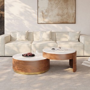 POVISON Lift-top Modern Nesting Coffee Table Set Of 2, White Sintered Stone Coffee Table Set For Living Room, 31.49'', Brown - 1 of 4