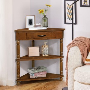 NicBex 33.8" Small Triangle Corner End Table, Wood Corner Side Table for Small Spaces, 3 Tier End Corner Table with Solid Wood Legs, Milk White - 1 of 4
