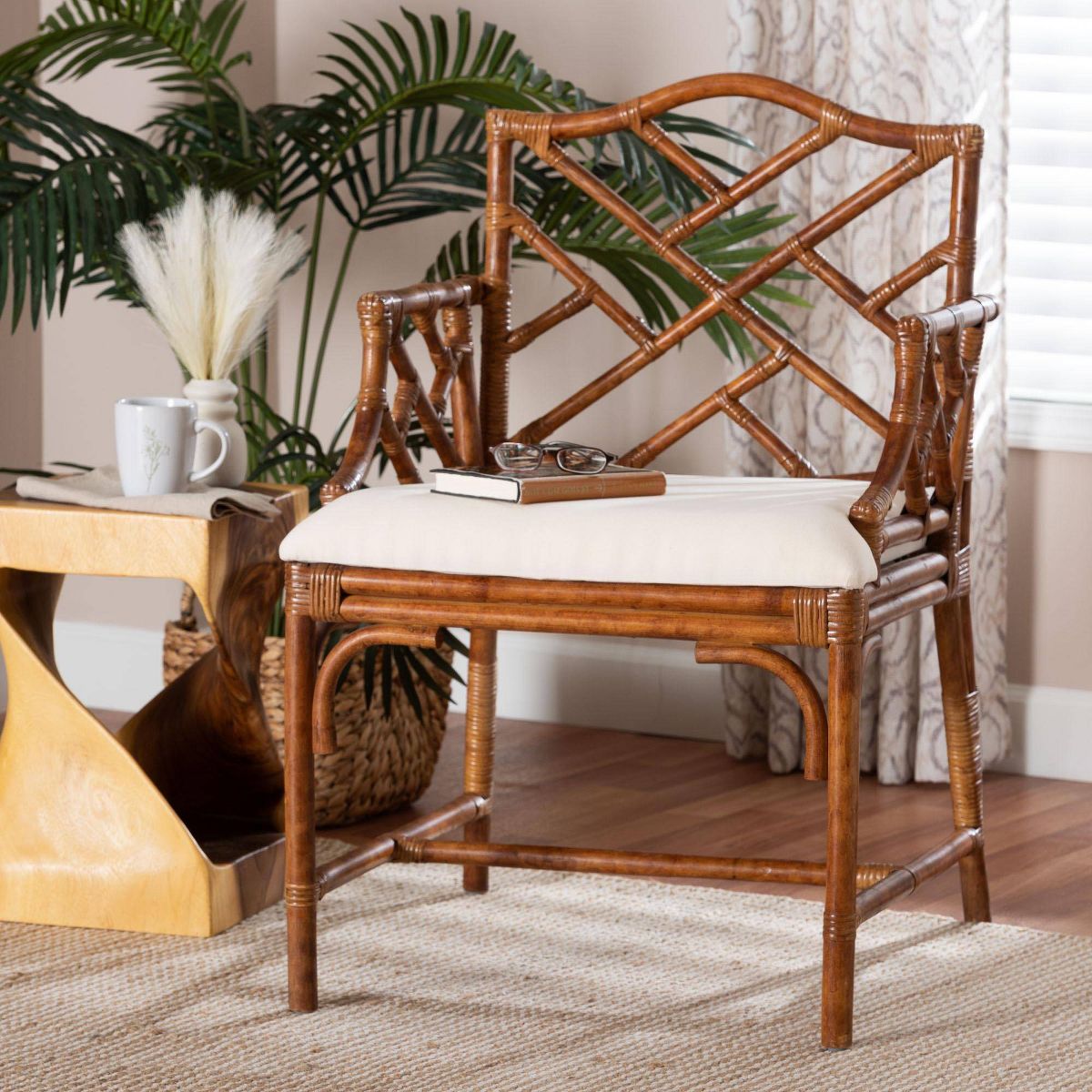 bali & pari Aella Marbled Tortoise Natural Rattan Dining Chair Marbled Tortoise Brown/White - thumbnail 7