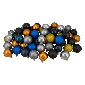 Northlight 60ct Shatterproof 3-Finish Christmas Ball Ornament Set 2.5" - Blue/Gold - 1 of 3