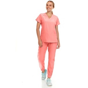 Hey Collection Womens Stretch V-Neck Jogger Scrubs Set, Medical Nursing Tops with Four Pocket Pants - 1 of 4