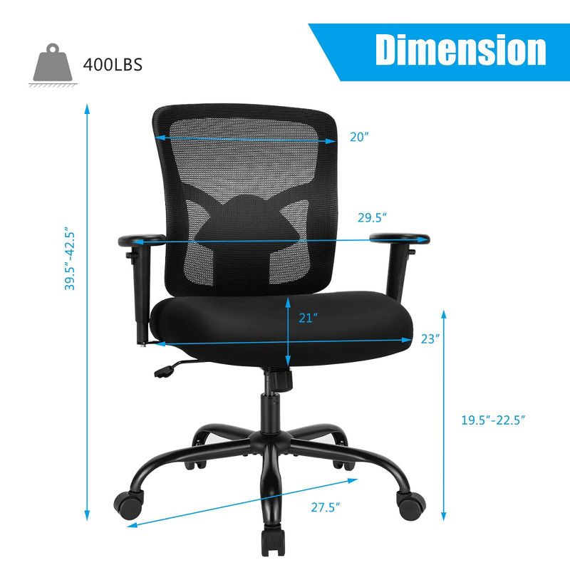 Costway 400LBS Mesh Big & Tall Office Chair Swivel Task Chair w/ Lumbar Support, 3 of 11