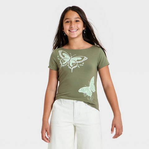 Art Class Girls' Boatneck Graphic Short Sleeve T-Shirt - art class™ Green S