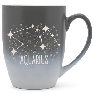 100 North Zodiac Design 10 Ounce Gray and White Two Toned Ombre, Comfortably Fits Your Hands, Ceramic Tea Coffee Cup Mug, Aquarius - 1 of 1