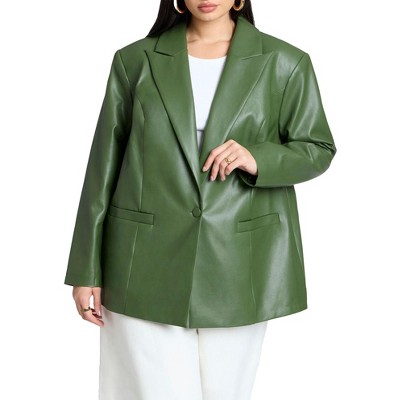 ELOQUII Women's Plus Size Boxy Faux Leather Blazer