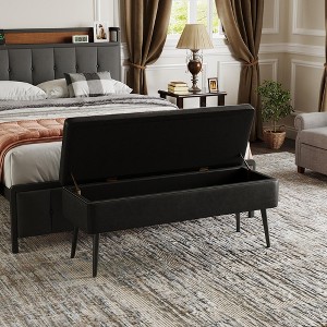 Leather Bench with Storage Ottoman, Foot Rest with Legs, Entryway End of Bed Bench with Stitching, Safety Hinges, for Living Room, Bedroom, Entryway - 1 of 4