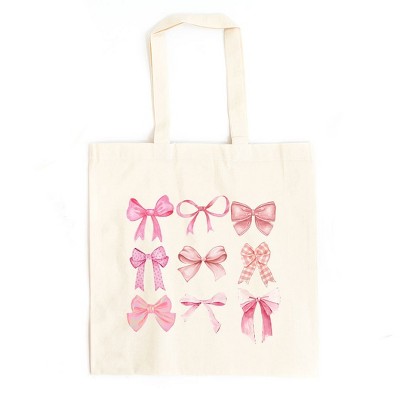 City Creek Prints Coquette Pink Bow Chart Canvas Tote Bag - 15x16 - Natural