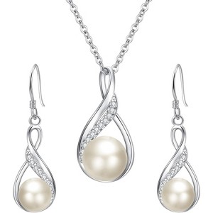 Sterling Silver Bridal Jewelry Set with Cubic Zirconia & Cultured Pearls - 1 of 4