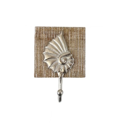 Beachcombers 7" WOOD/METAL SEASHELL WALL HOOK