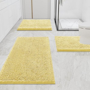 Home Mart Goods 3 Piece Set Yellow Soft Cozy Plush Chenille Bath Mat Highly Absorbent Bathroom Rug - 1 of 4