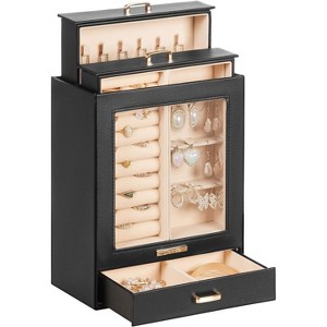 Jewelry Box for Women & Girls, White and Gold Organizer with Storage for Necklaces, Rings, Earrings & Bracelets - 1 of 4