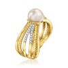 Ross-Simons 7.5-8mm Cultured Pearl Multi-Row Ring With .11 ct. t.w. Diamonds in 18kt Gold Over Sterling - 3 of 4