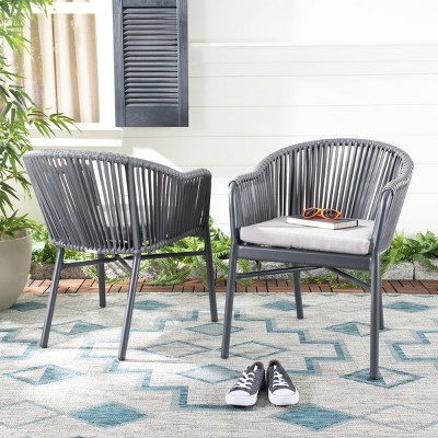 Gray Rope and Wicker Dining Arm Chair with Cushions