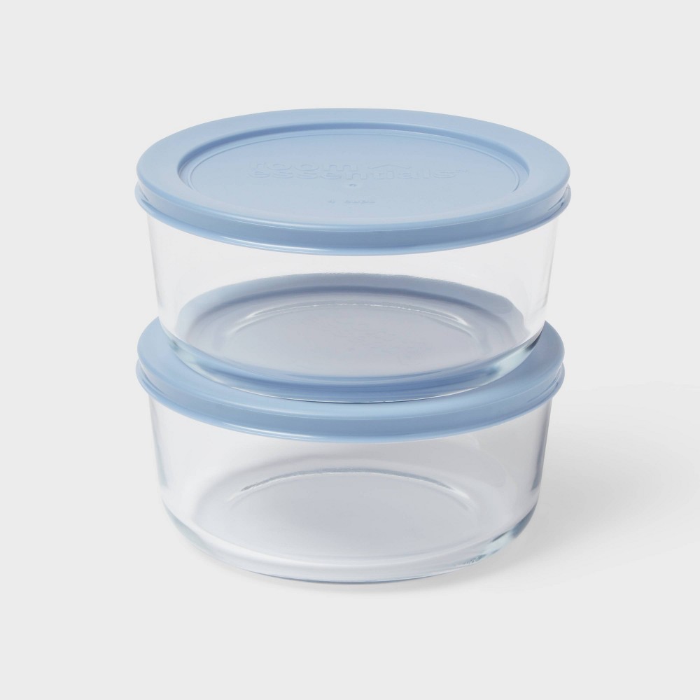 Photos - Food Container 2pk Glass Round Food Storage Container Set Blue - Room Essentials™