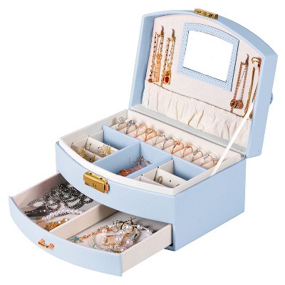 iMountek "2-Layer Lockable Jewelry Box for Women & Girls, Leather Organizer for Rings, Earrings, Necklaces" Purple