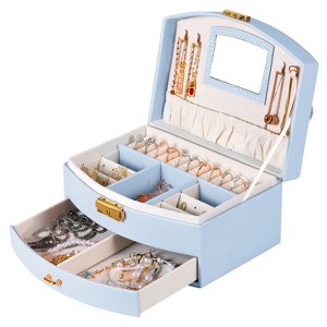 iMountek "2-Layer Lockable Jewelry Box for Women & Girls, Leather Organizer for Rings, Earrings, Necklaces" Purple - 1 of 4